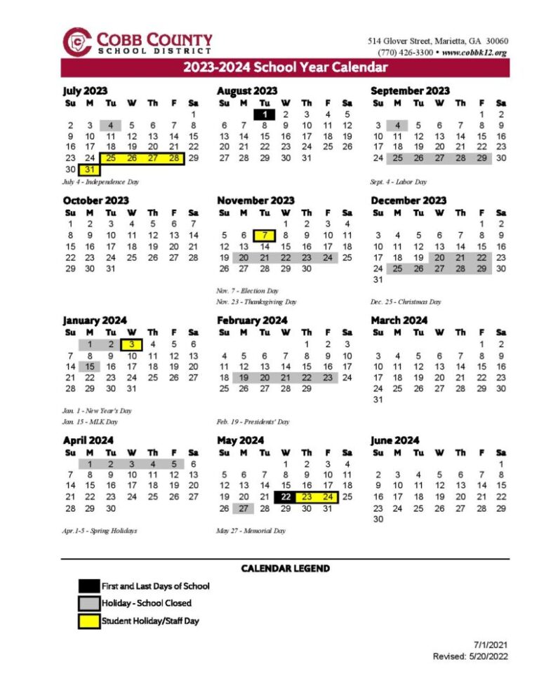 Cobb County Schools Calendar 2025-25