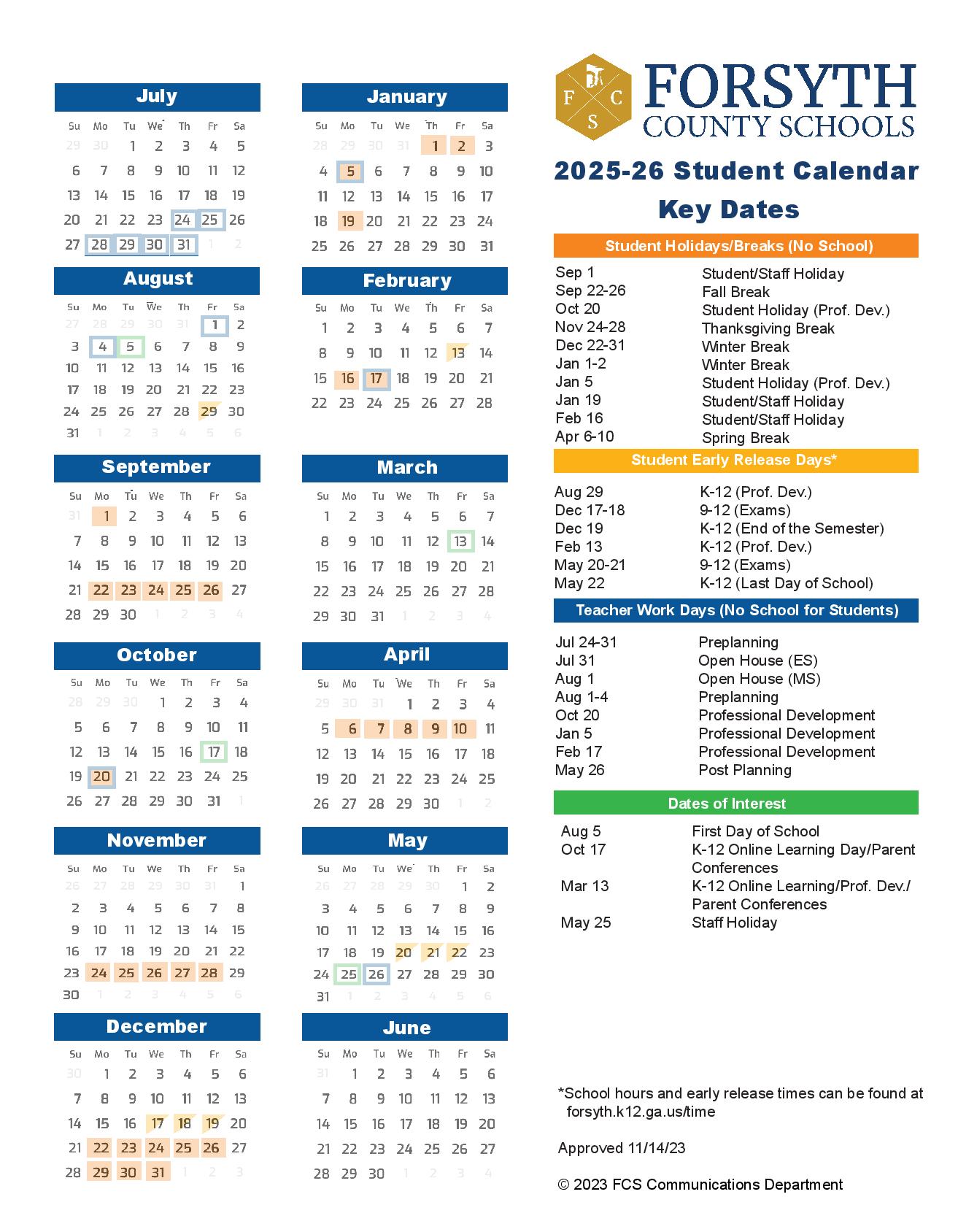 Forsyth County Schools Calendar 20252026 (Spring, Fall Break)