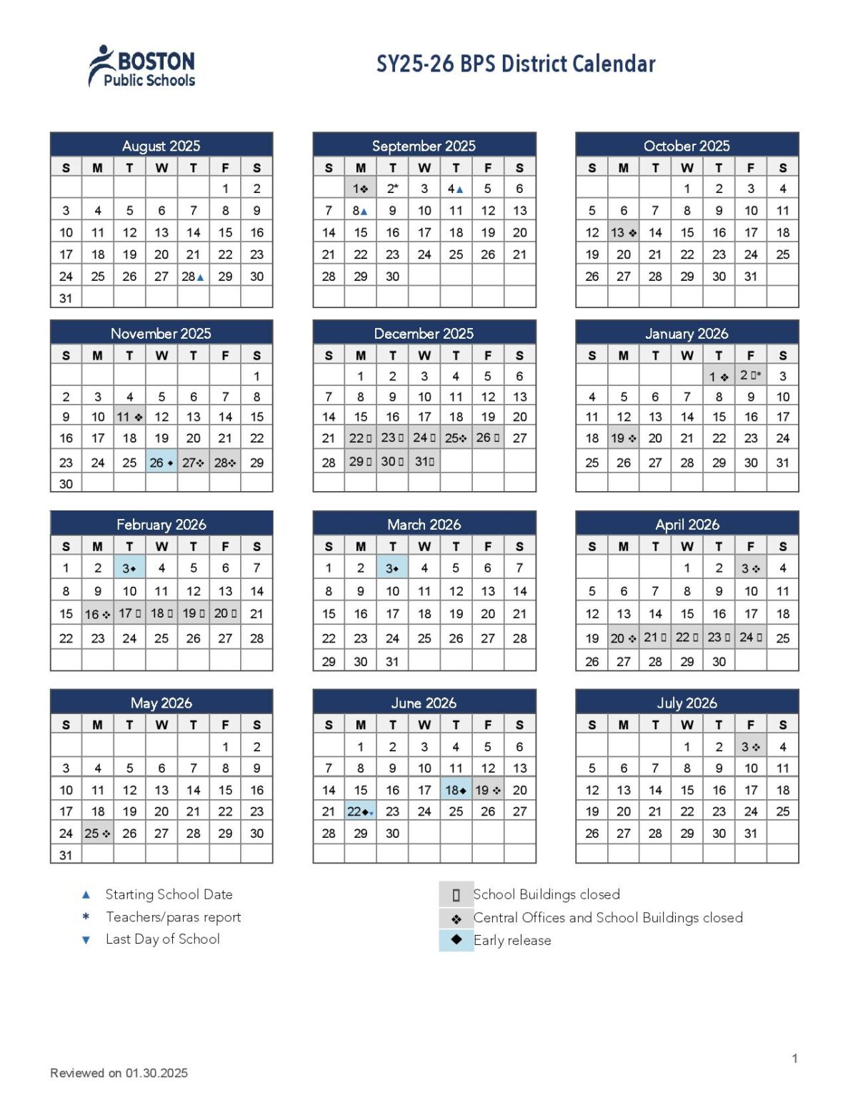 Boston Public Schools Calendar 20252026 with Holidays New School