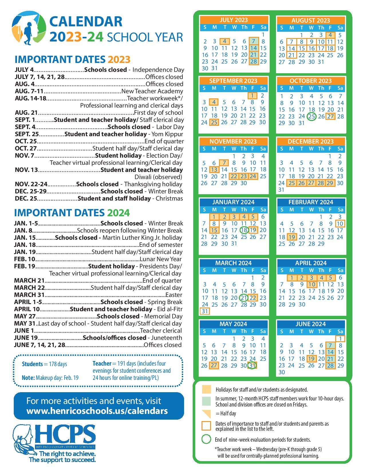 Henrico County Public Schools Calendar 2023 2024 Holidays