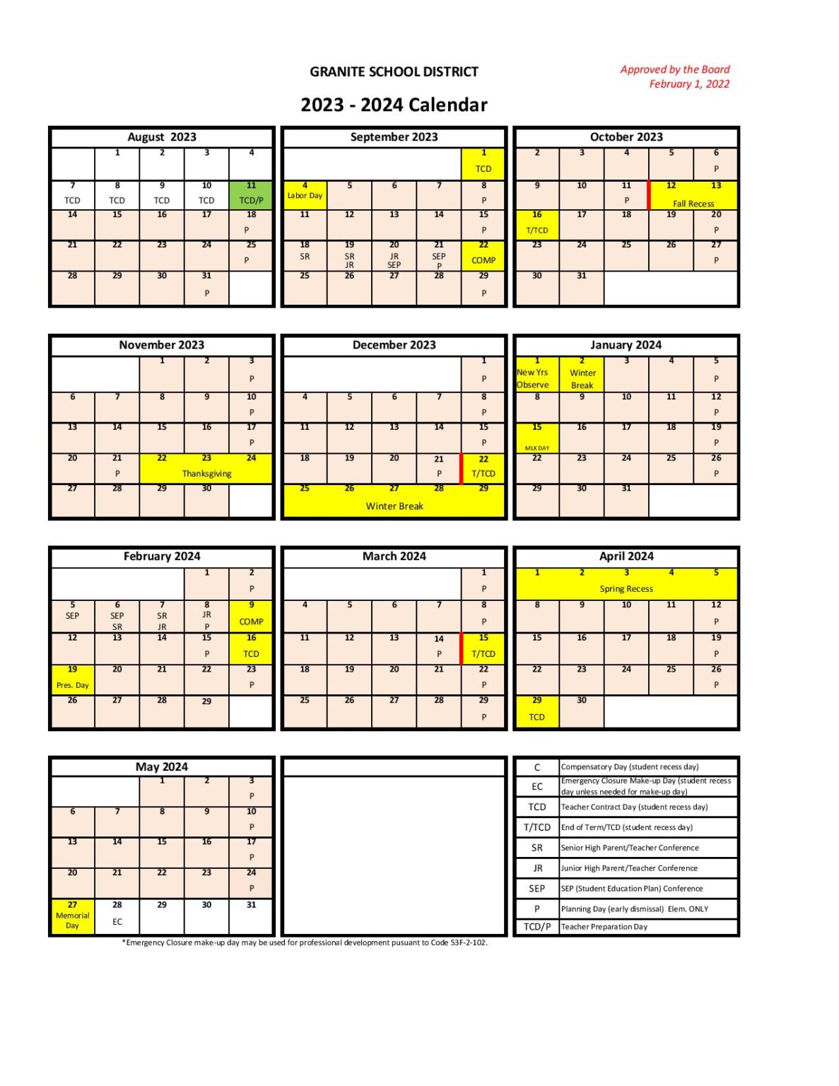 Granite School District Calendar Holidays 2023 2024