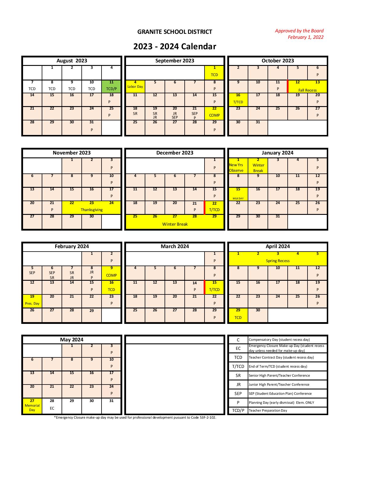 Granite School District Calendar Holidays 2023-2024