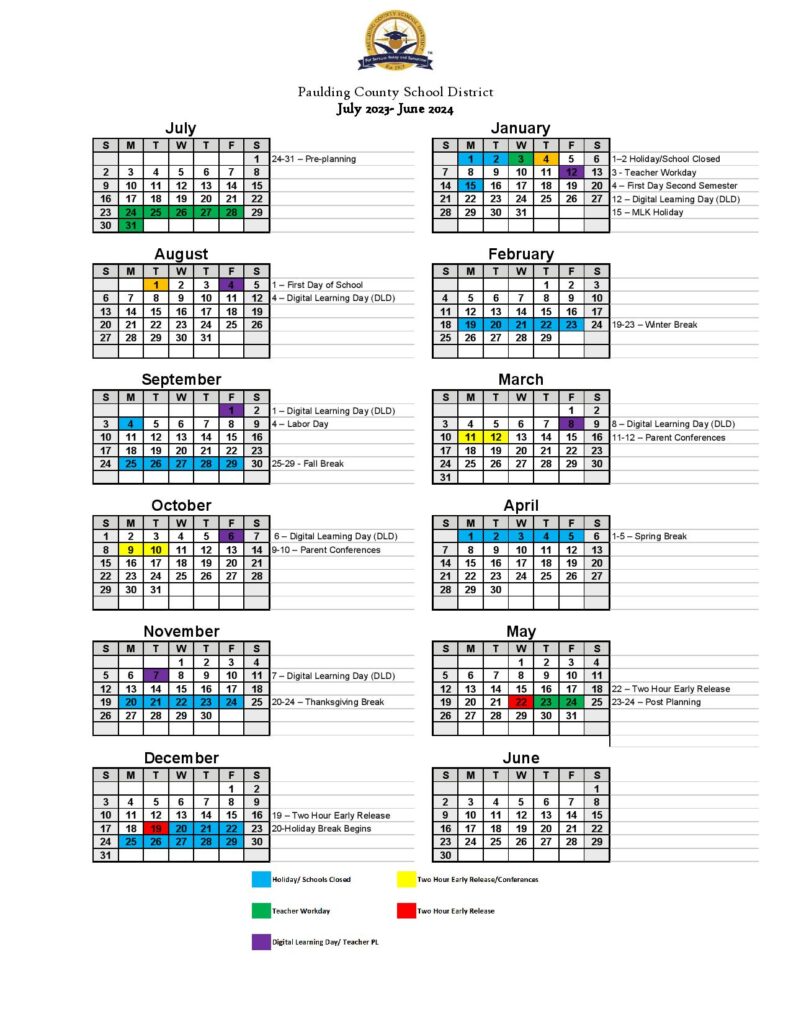 Paulding County School District Calendar Holidays 20232024