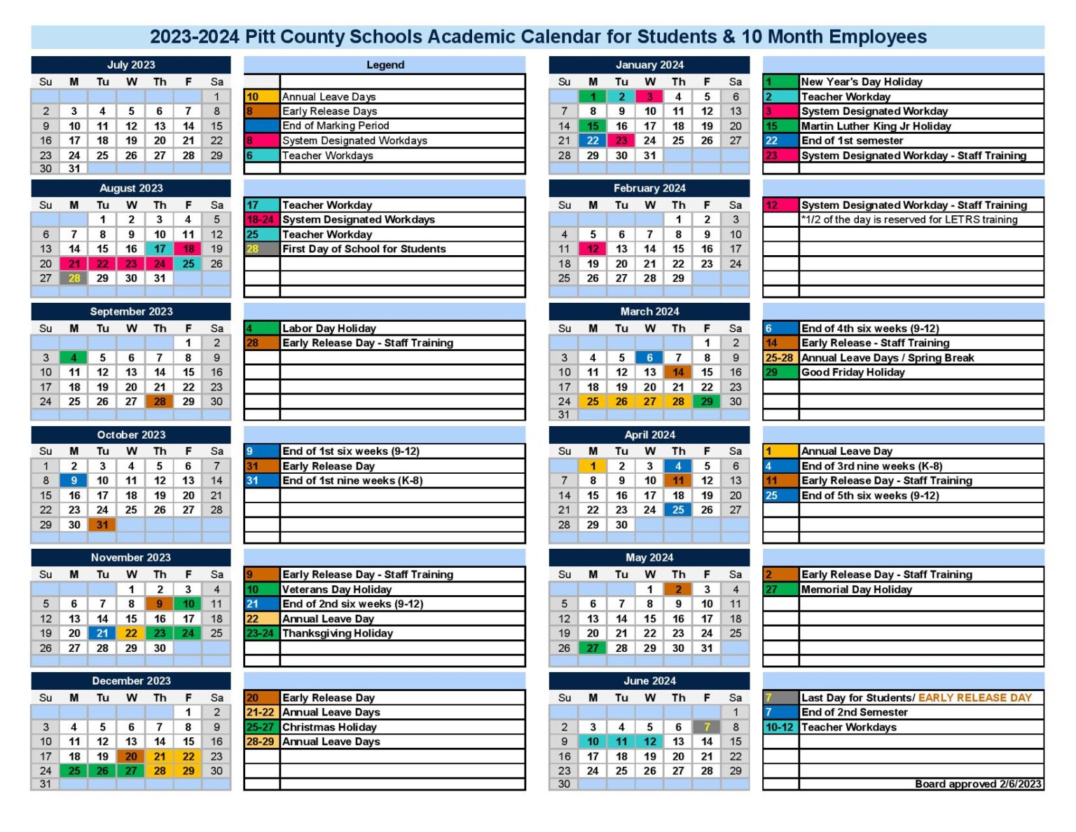 Pitt County Schools Calendar Holidays 2023 2024