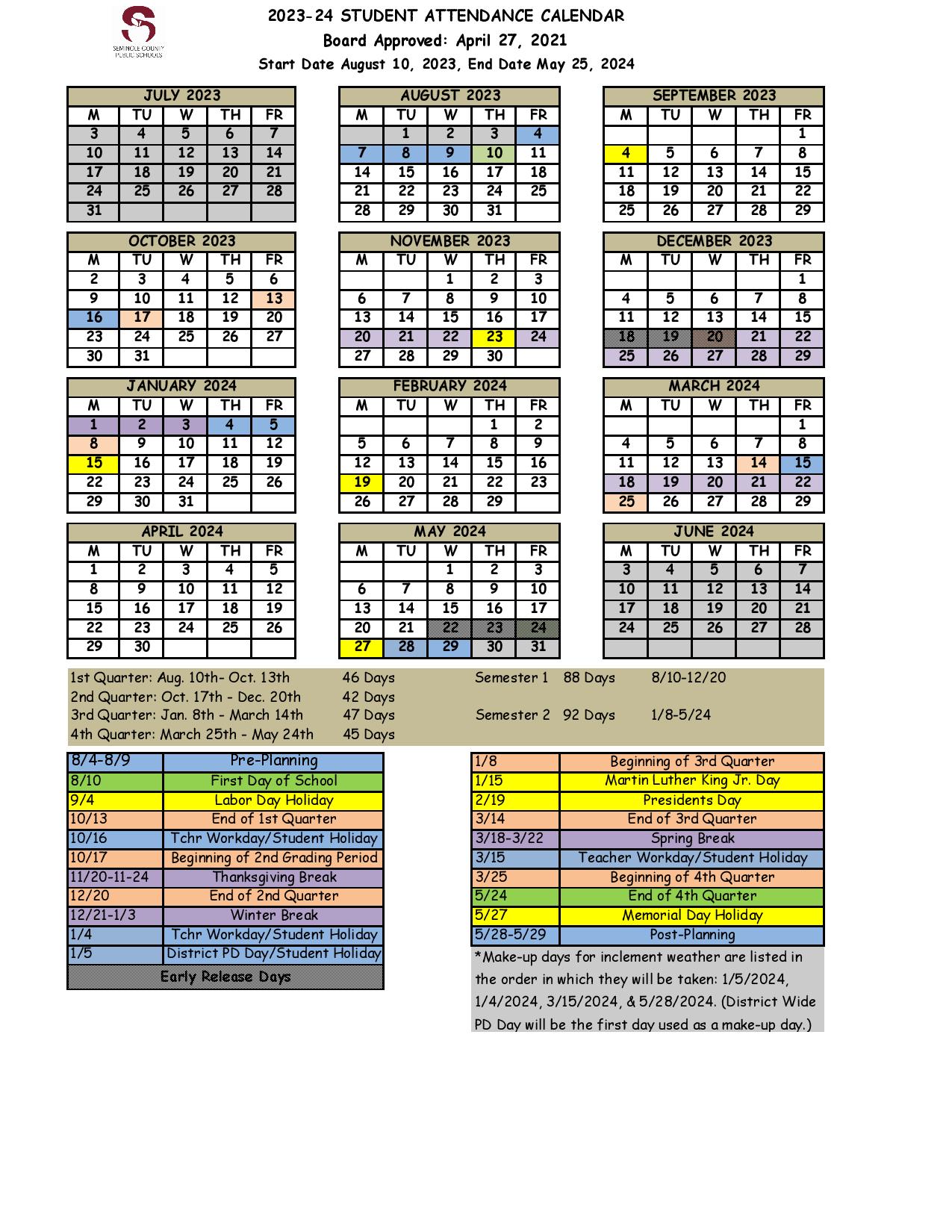 Seminole County Public Schools Calendar 2023-2024