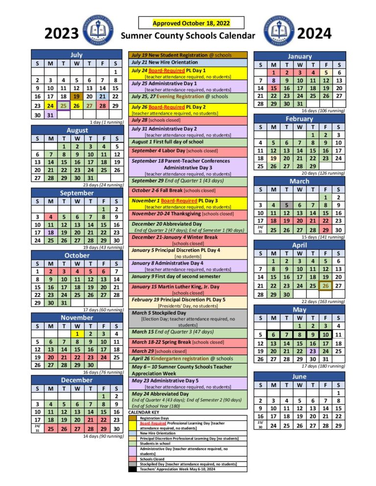 Sumner County Schools Calendar Holidays 2023-2024