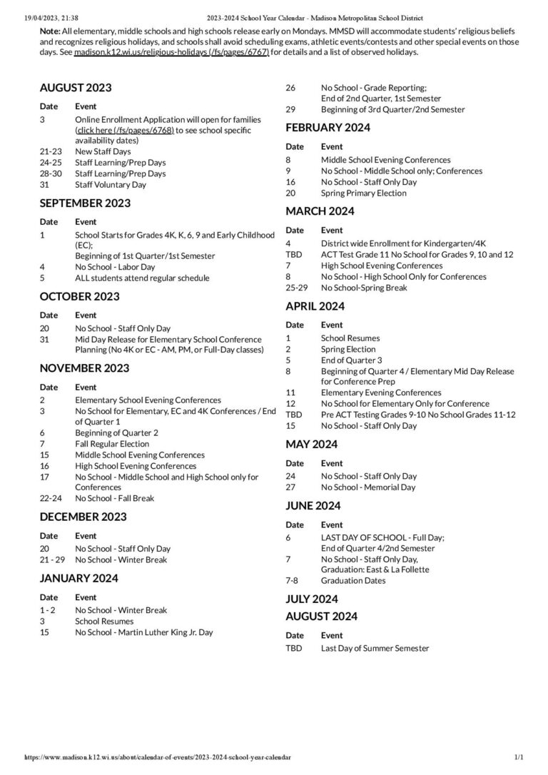 MMSD School Calendar 2024 Holidays