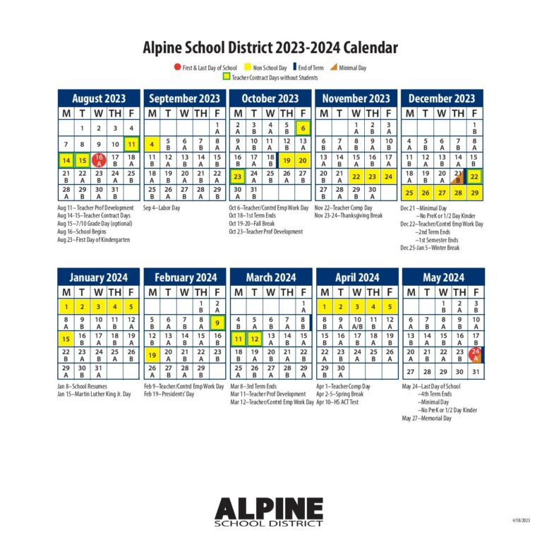 Alpine School District Calendar 20232024 (Holiday Breaks)