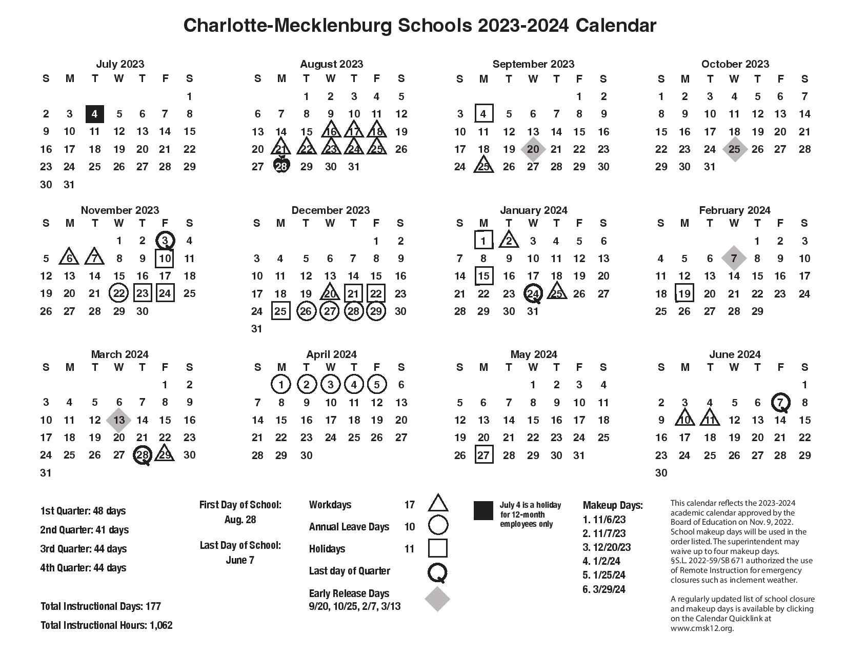 CMS Schools Calendar 20232024 (CharlotteMecklenburg)