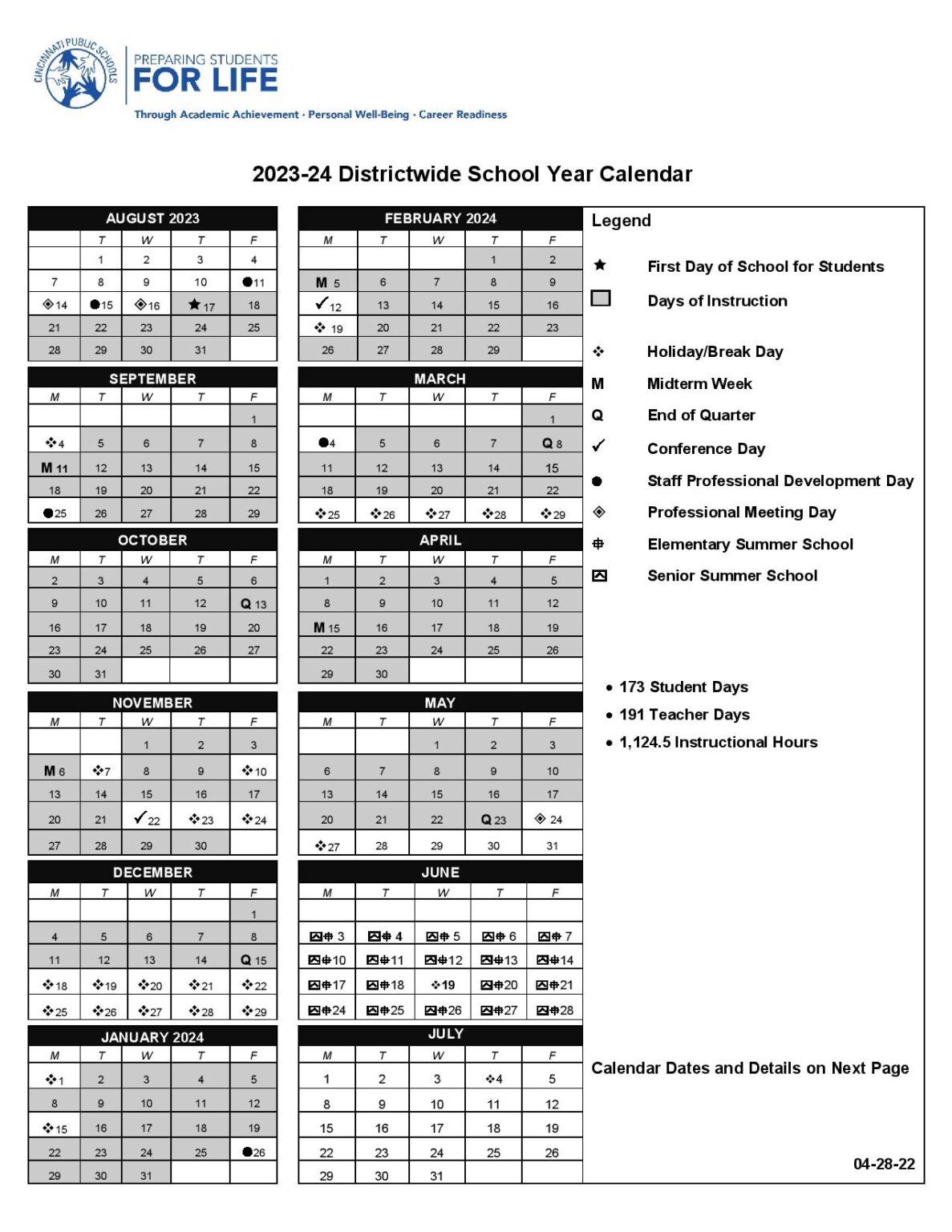Cincinnati Public Schools Calendar 20232024 (Holiday Breaks)