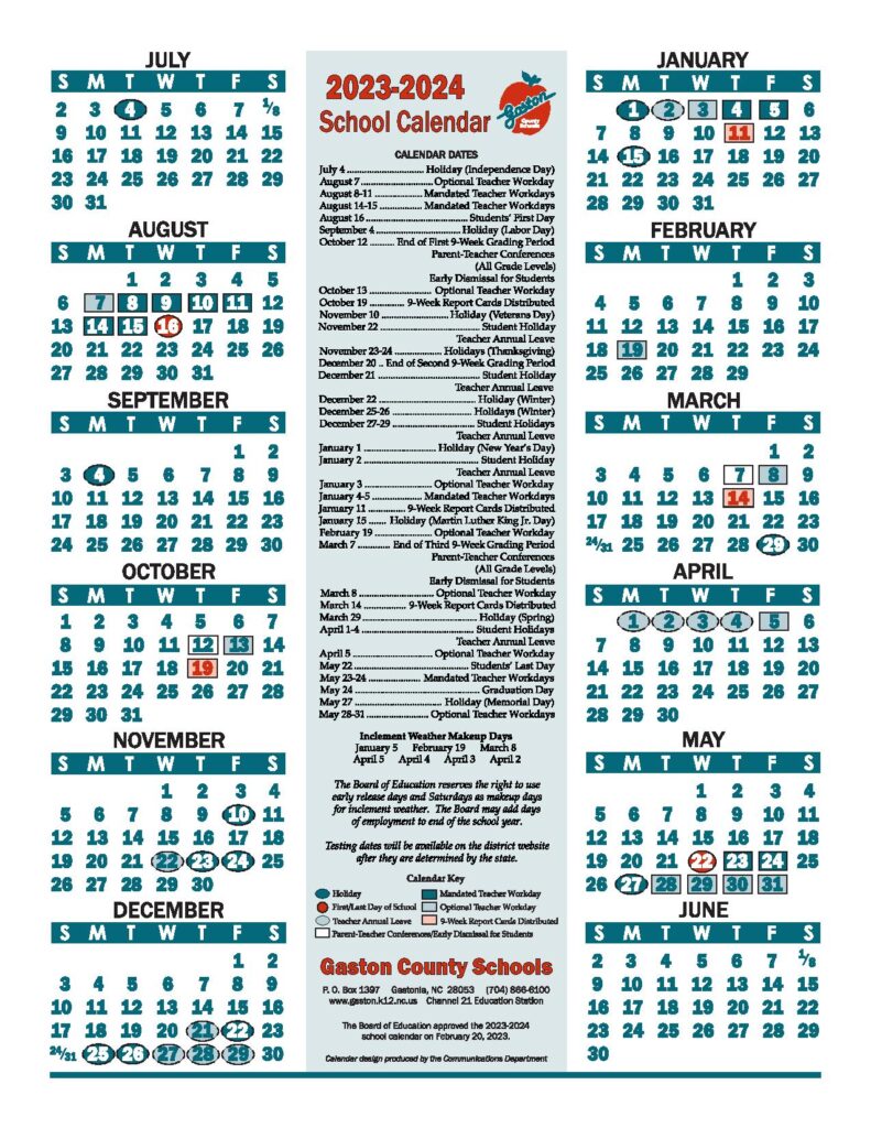 Gaston County Schools Calendar