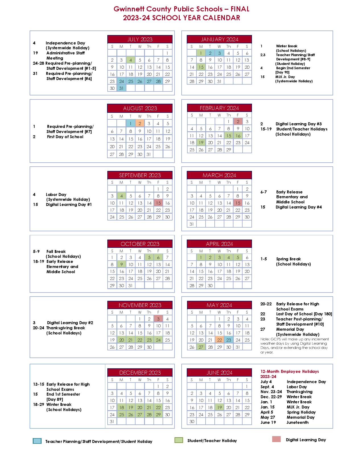 County Schools Calendar 20242025 (Holiday Breaks)