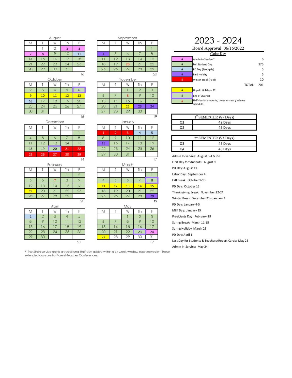 Hamilton County Department of Education Calendar 20242025