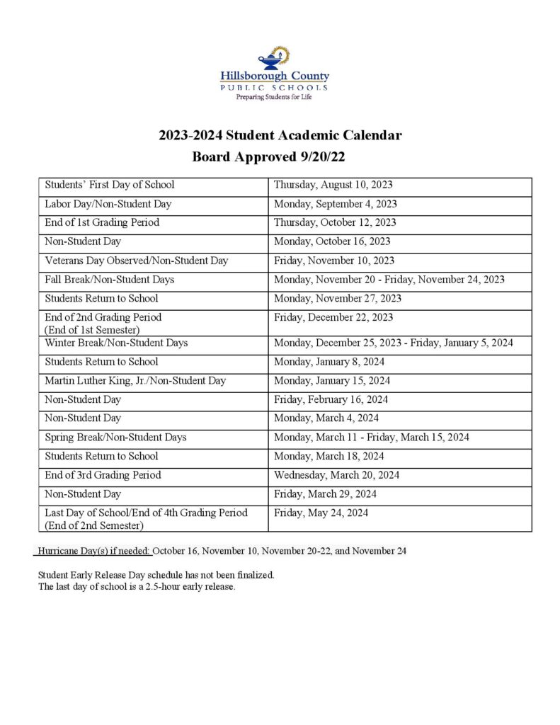 Hillsborough County Public Schools Calendar 2024 2025 Holidays 