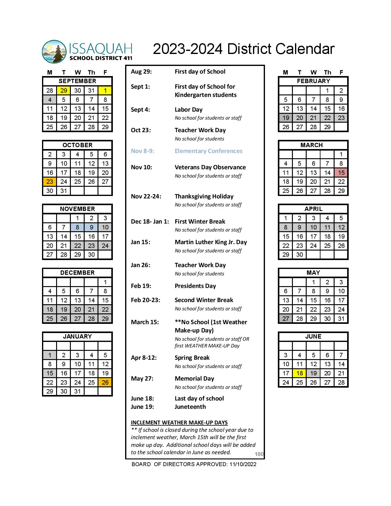 Issaquah School District Calendar 2024 2025