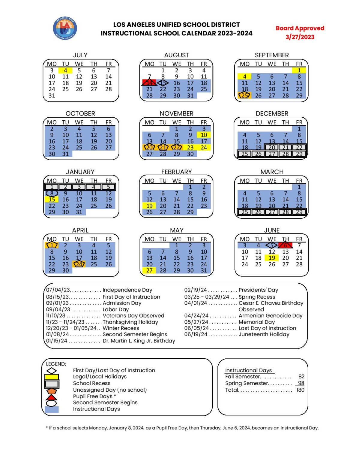 Los Angeles Unified School District Calendar 20232024 (LAUSD)