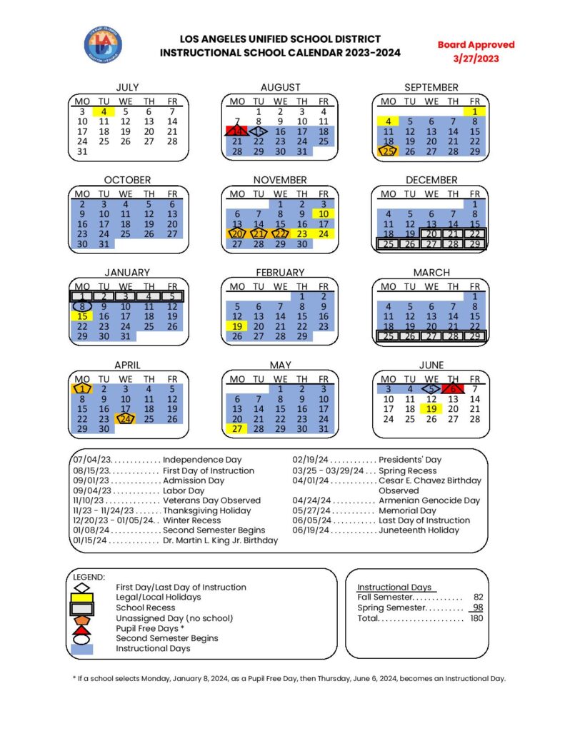 Los Angeles Unified School District Calendar