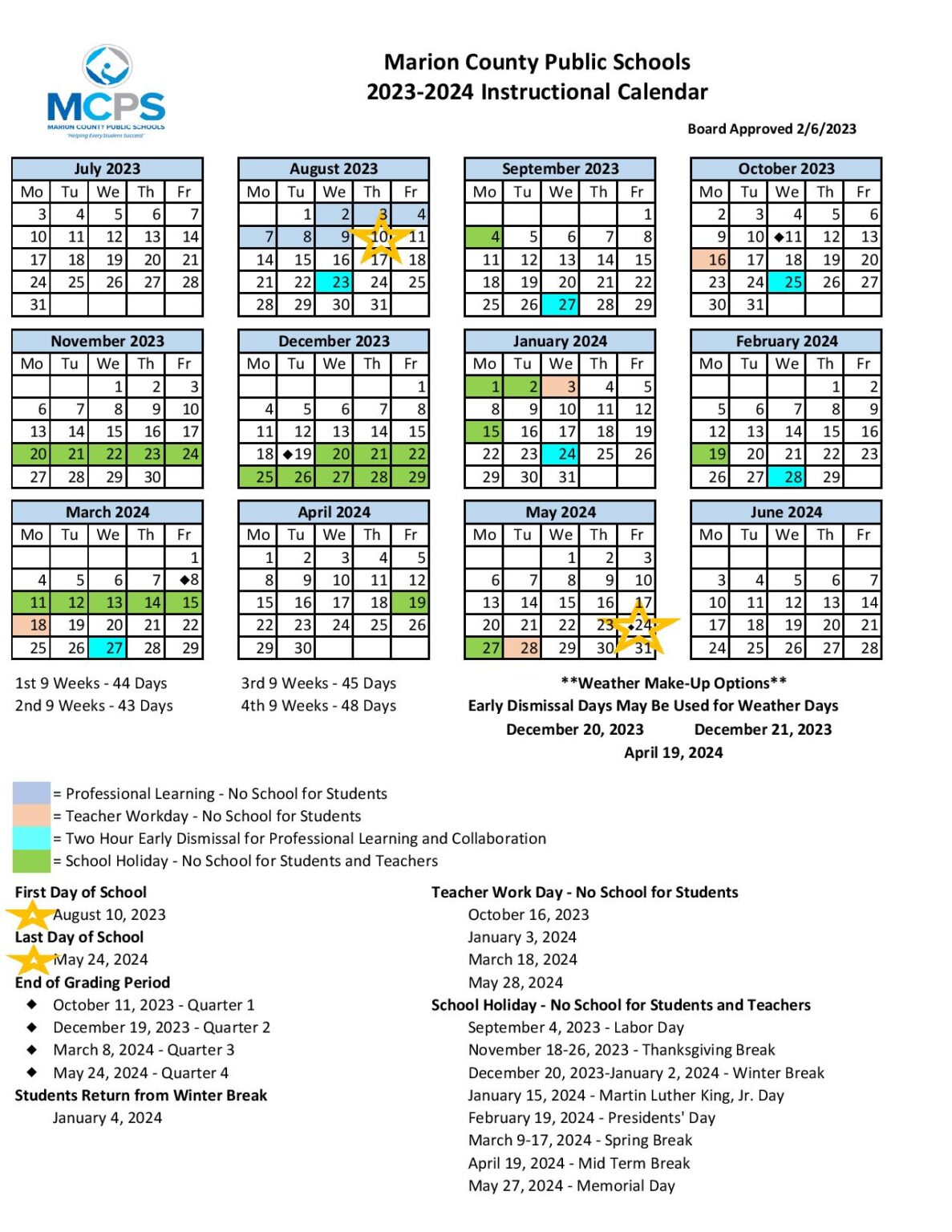 Marion County Public Schools Calendar Holidays 20242025