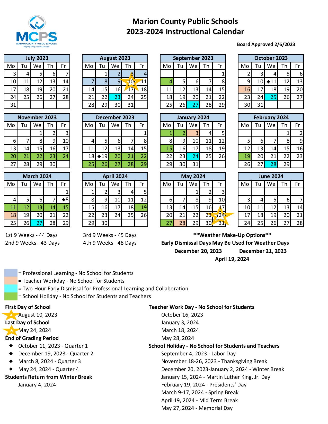 Marion County Public Schools Calendar Holidays 20232024