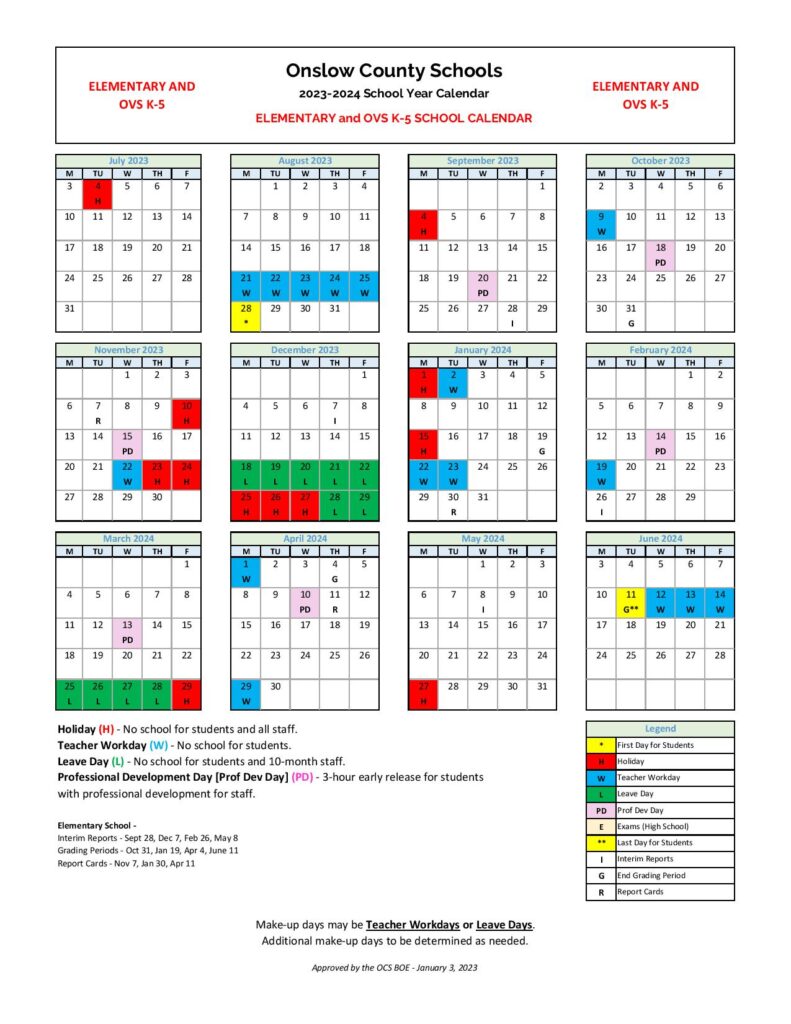 Onslow County Schools Calendar 2023-2024 Holidays