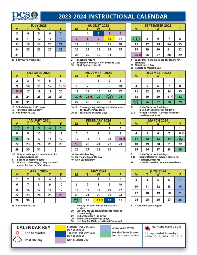 Pinellas County Schools Calendar 2024-2025 with Holidays