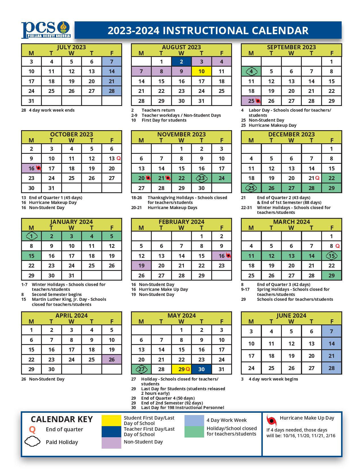 Pinellas County Schools Calendar 2024 2025 with Holidays