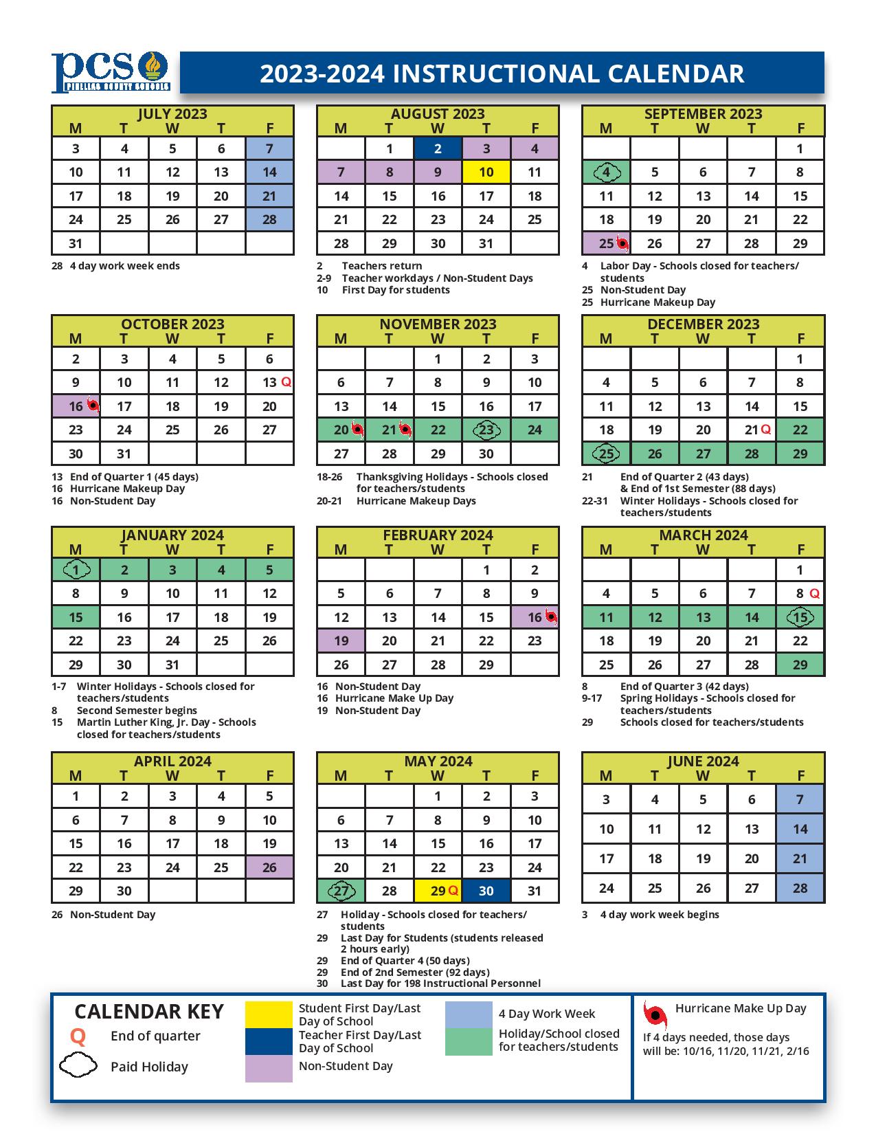 Pinellas County Schools Calendar 2023-2024 with Holidays