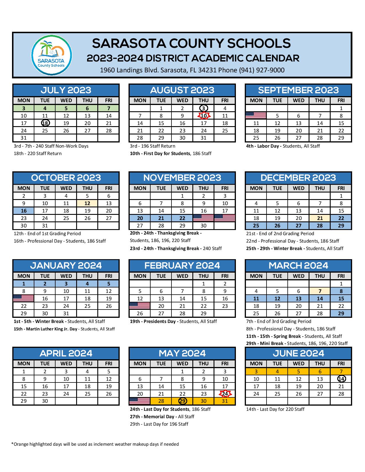 Sarasota County Schools Calendar Page 001 