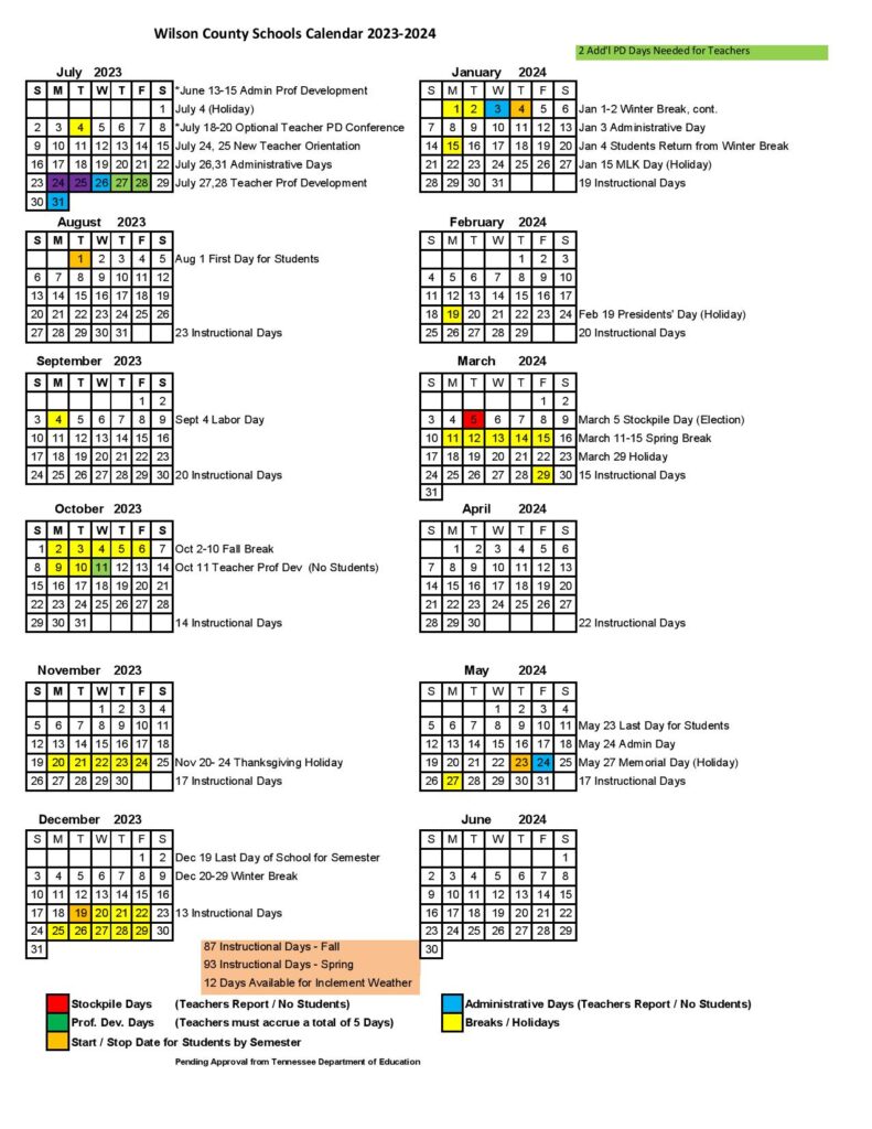 Wilson County Schools Calendar 2023 2024 Holiday Breaks 