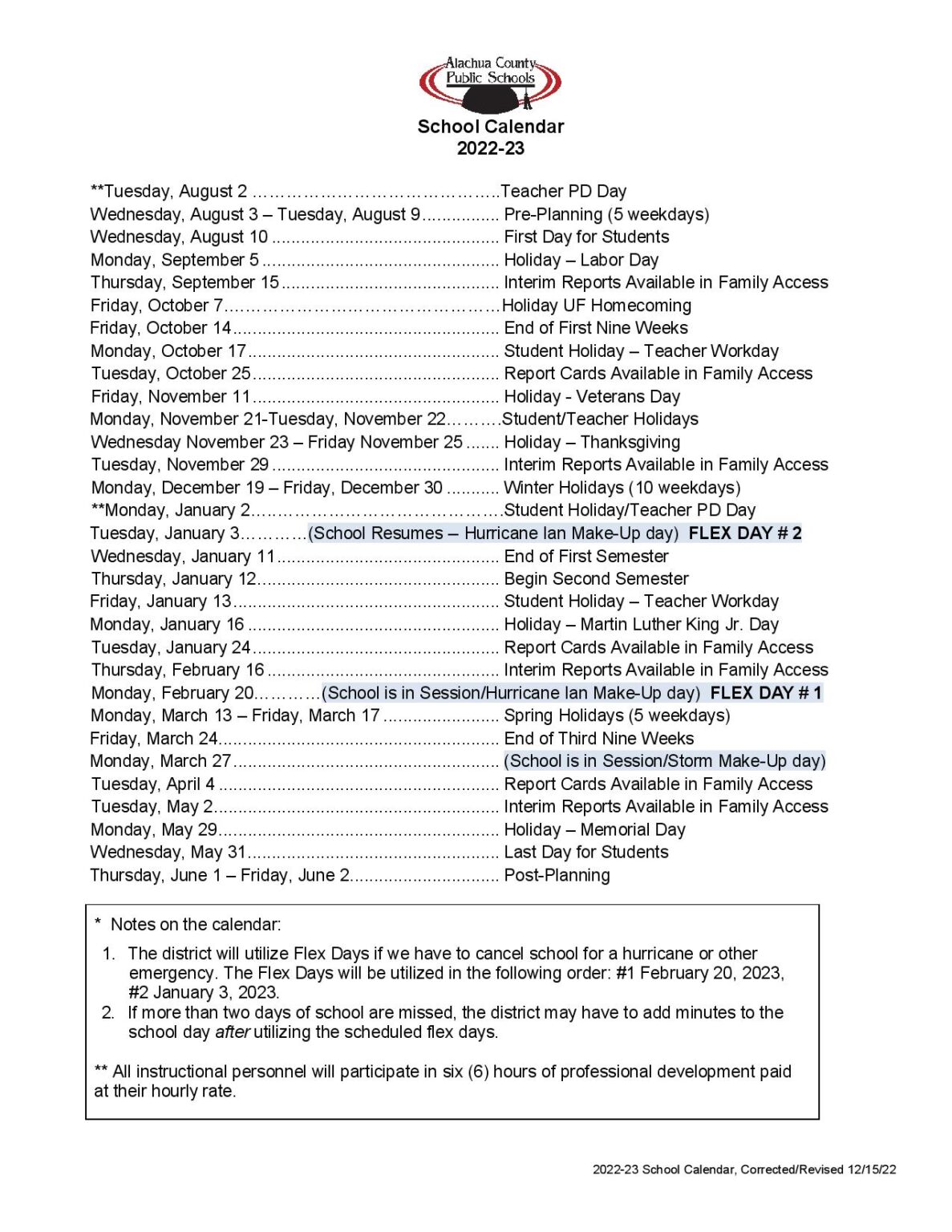 Alachua County Public Schools Calendar 2024 Holidays 