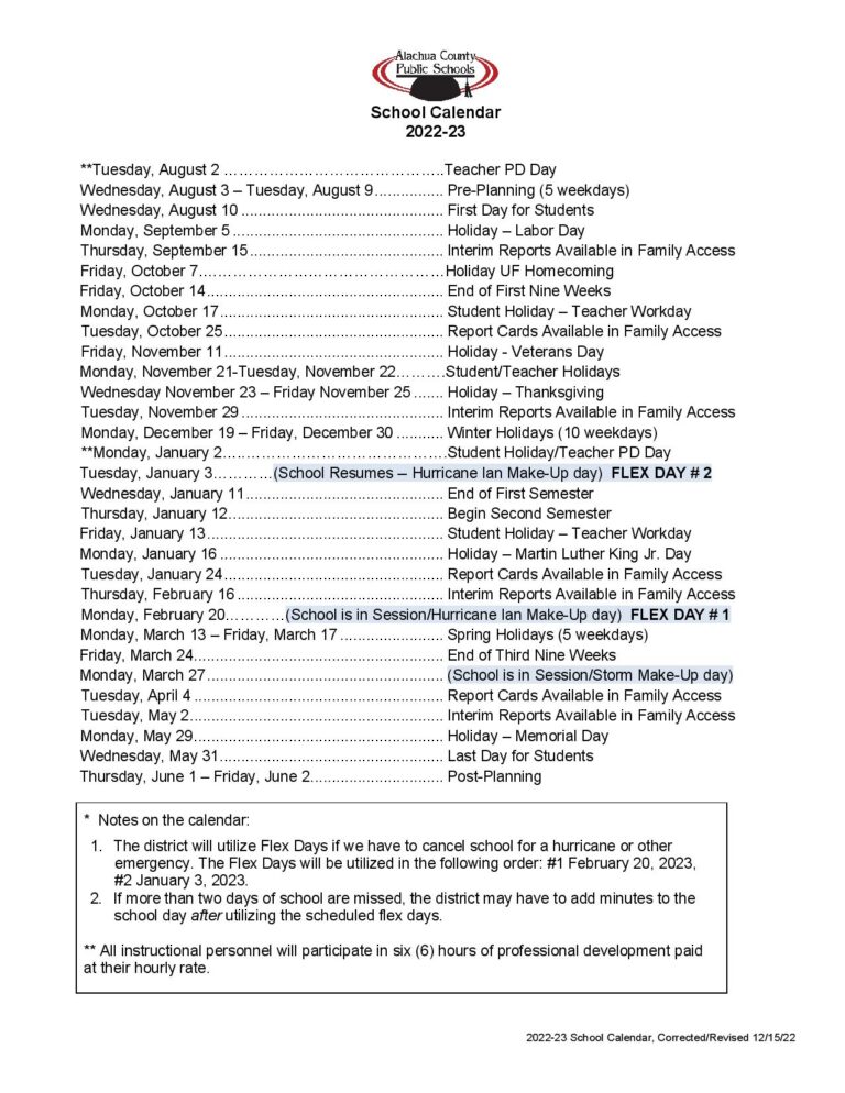 Alachua County Public Schools Calendar 20232024 [Holidays]
