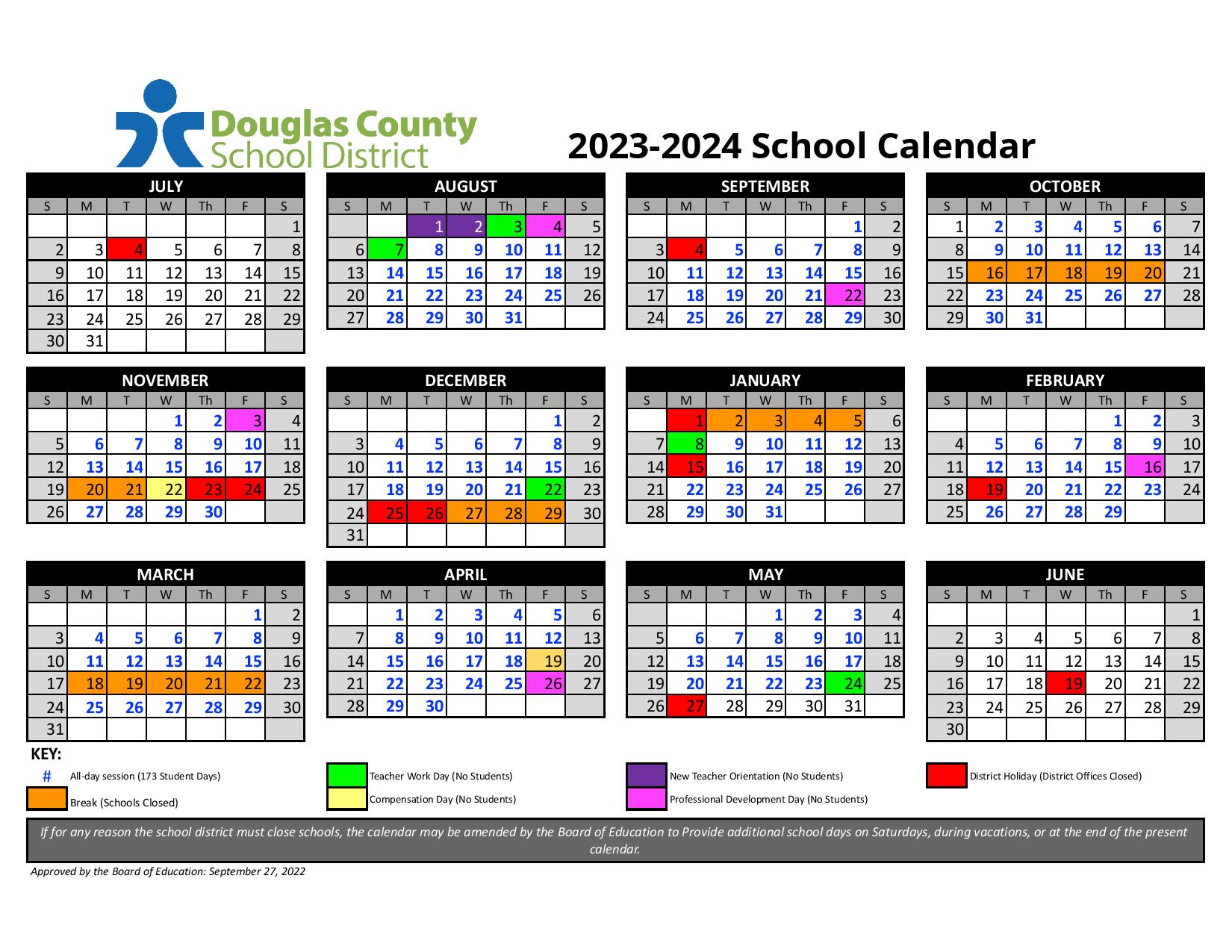 Douglas County School District Calendar 20232024 (Holidays)