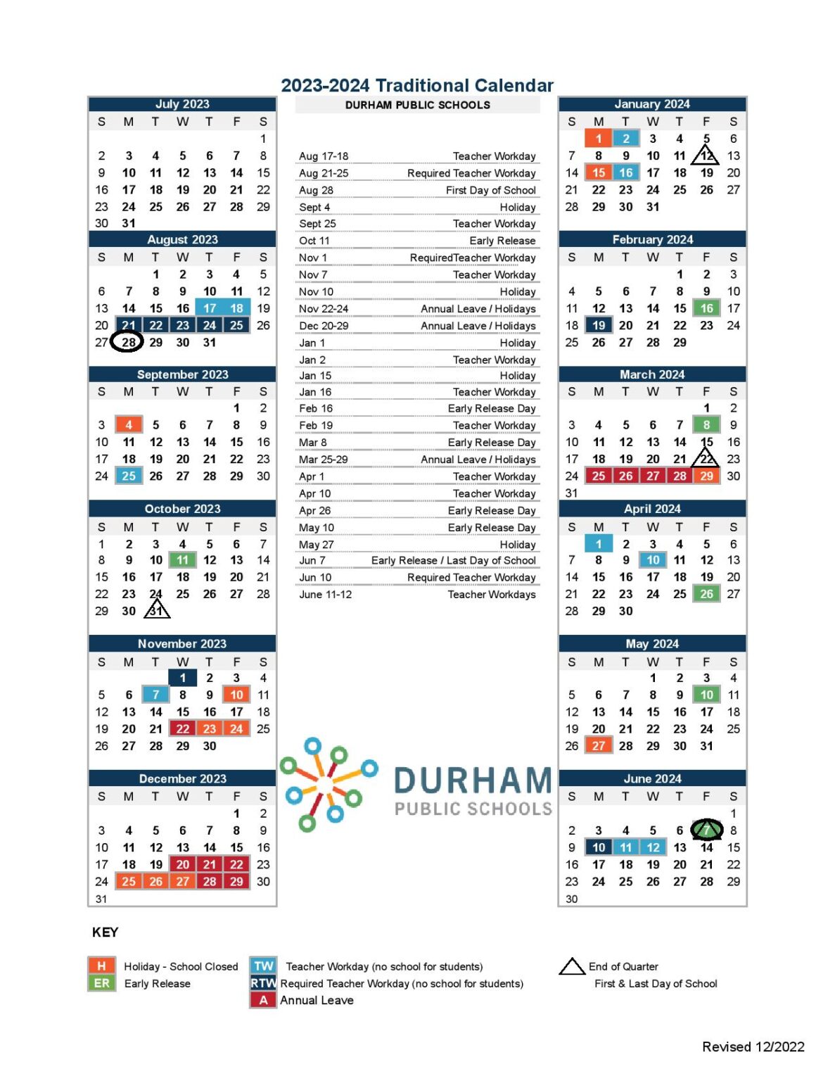 Durham Public Schools Calendar 2024 2025 Holiday Breaks 