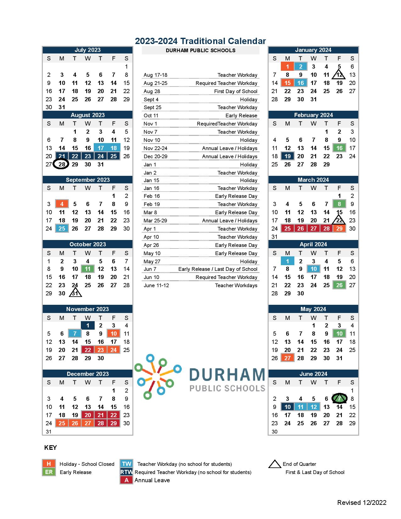 Worcester School Calendar 2025