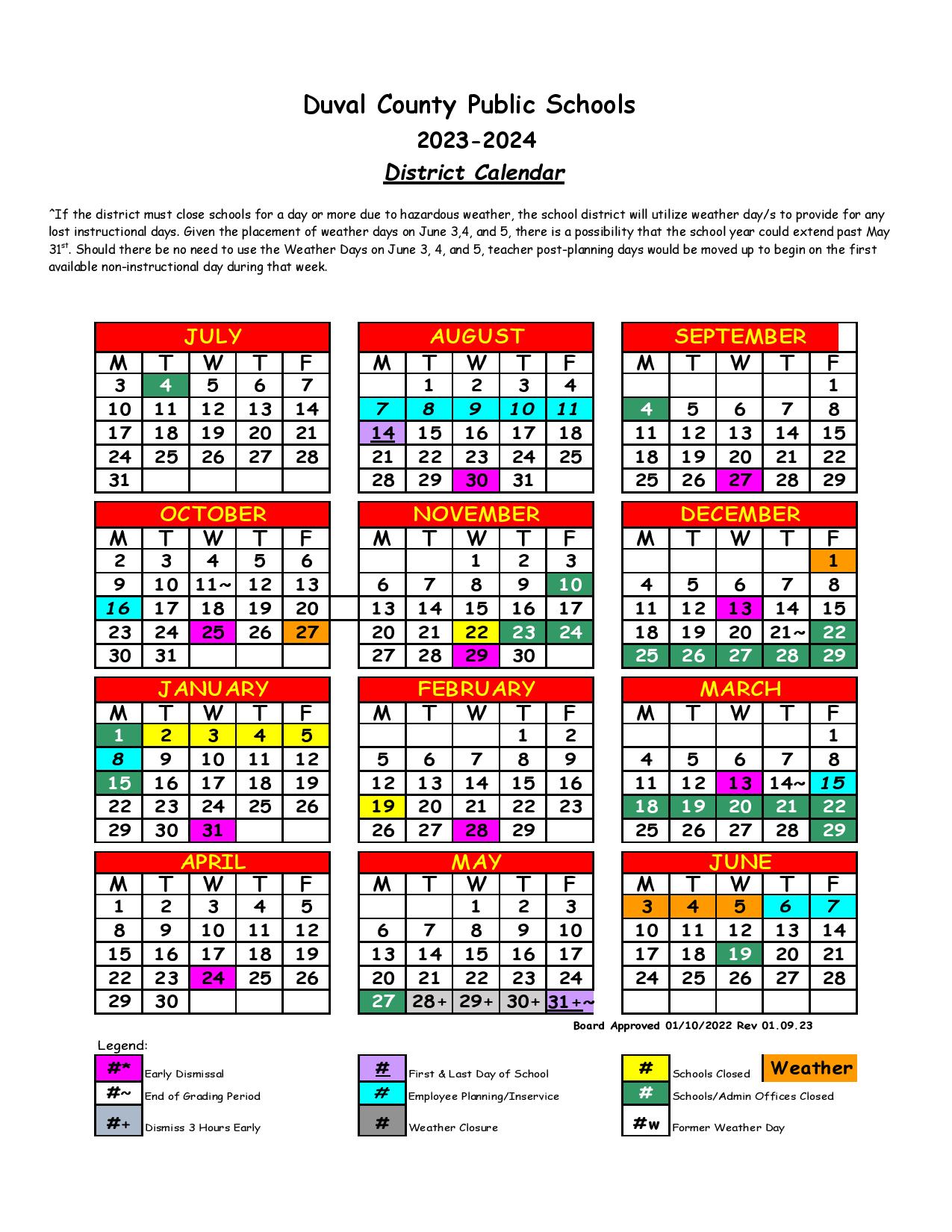 Duval County Public Schools Calendar 2023-2024 (Holiday Breaks)