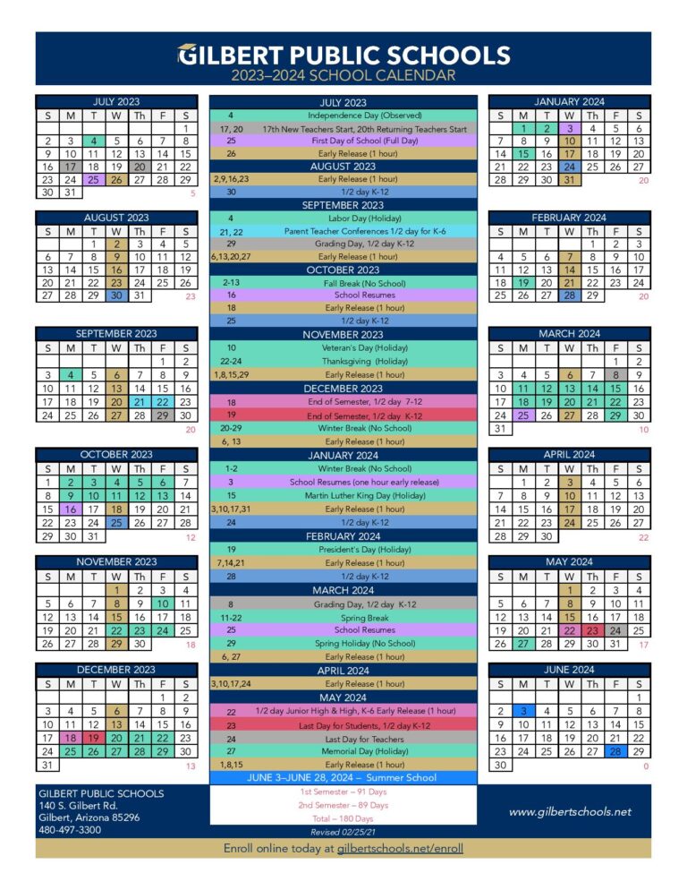 Gilbert Public Schools Calendar 2024 2025 (Holiday Breaks)