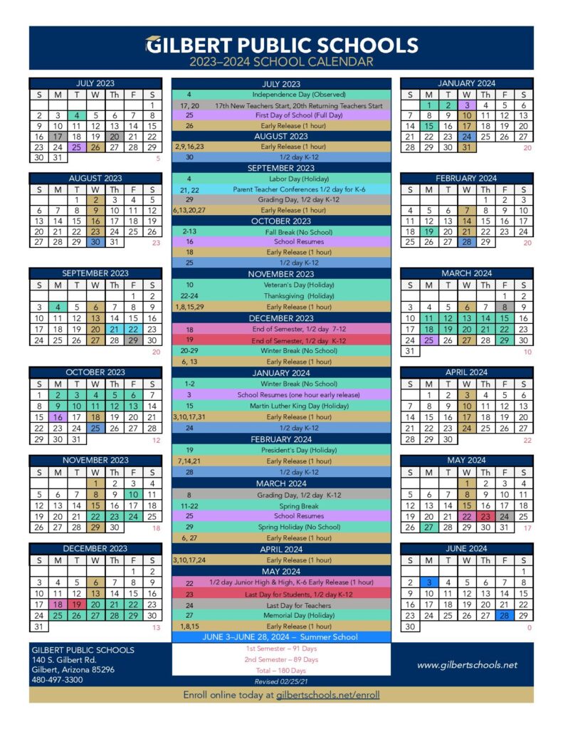 Gilbert Public Schools Calendar 2024 2025 Holiday Breaks 