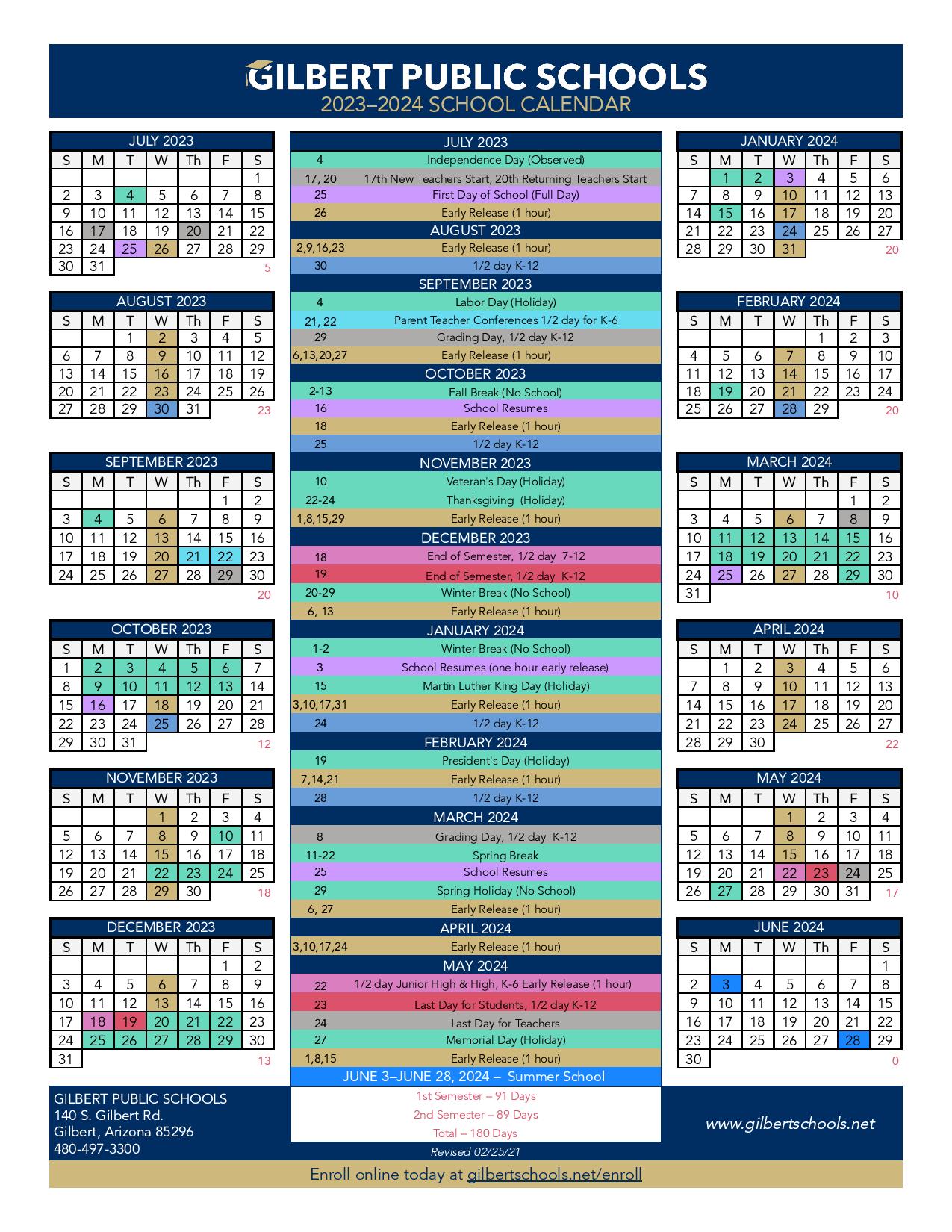 Gilbert Public Schools Calendar 2025-25