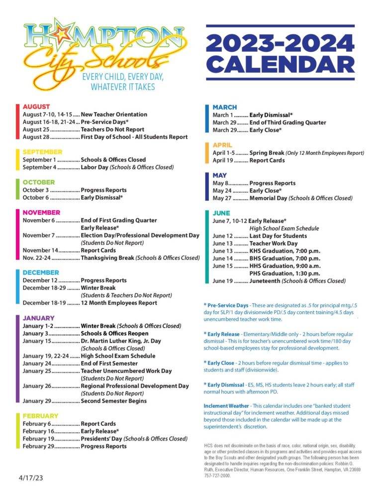 Hampton City Schools Calendar 20242025 (Holiday Breaks)