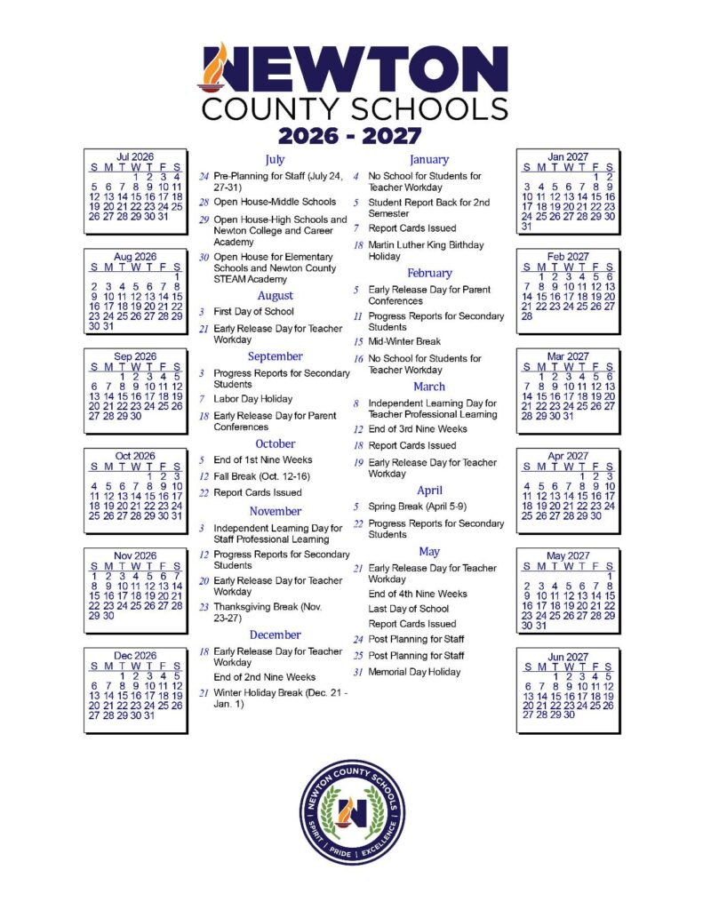 Newton County Schools Calendar 2026-2027