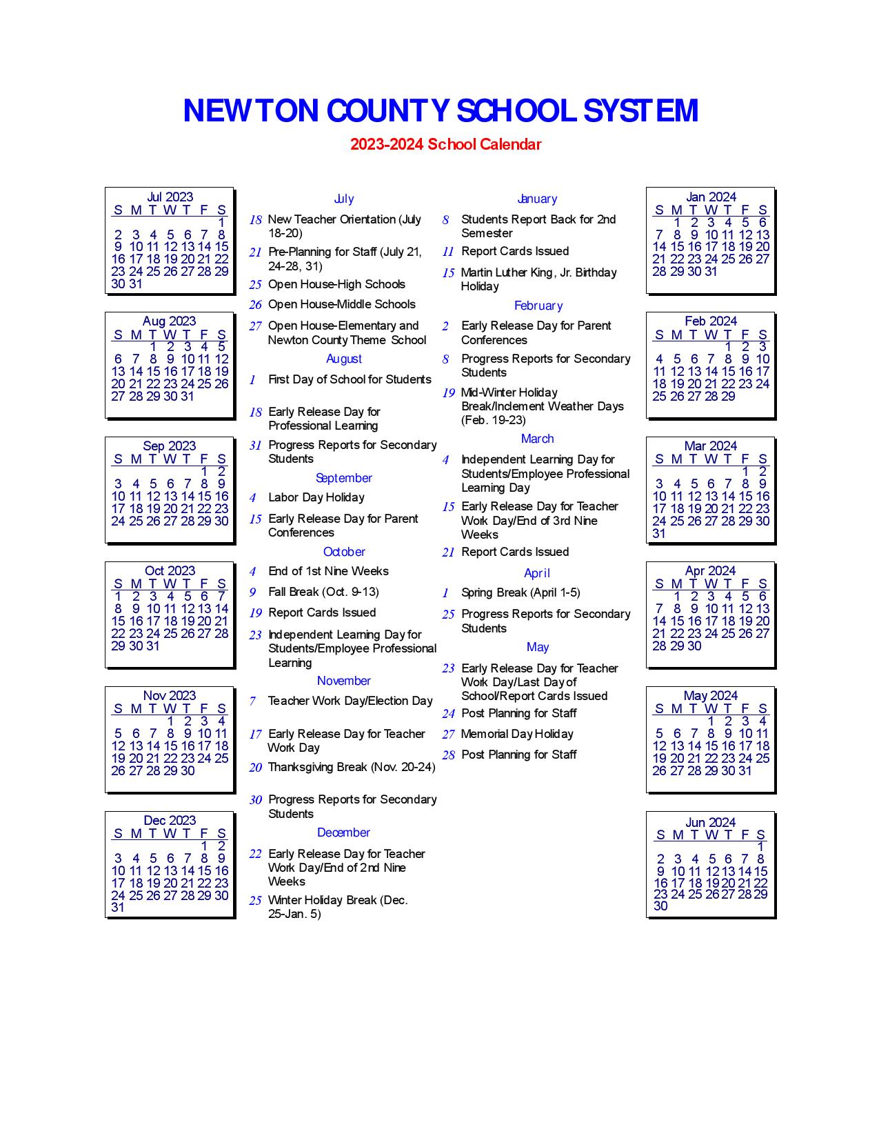 Newton County Schools Calendar 20242025 [Holiday Breaks]