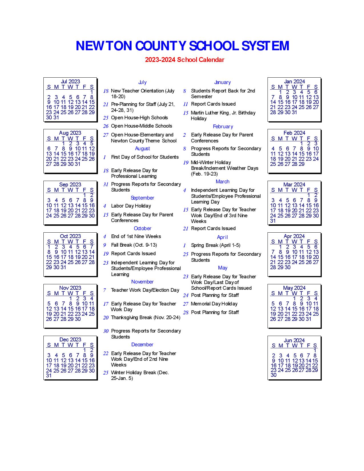 Newton County Schools Calendar 2024 2025 Holiday Breaks 