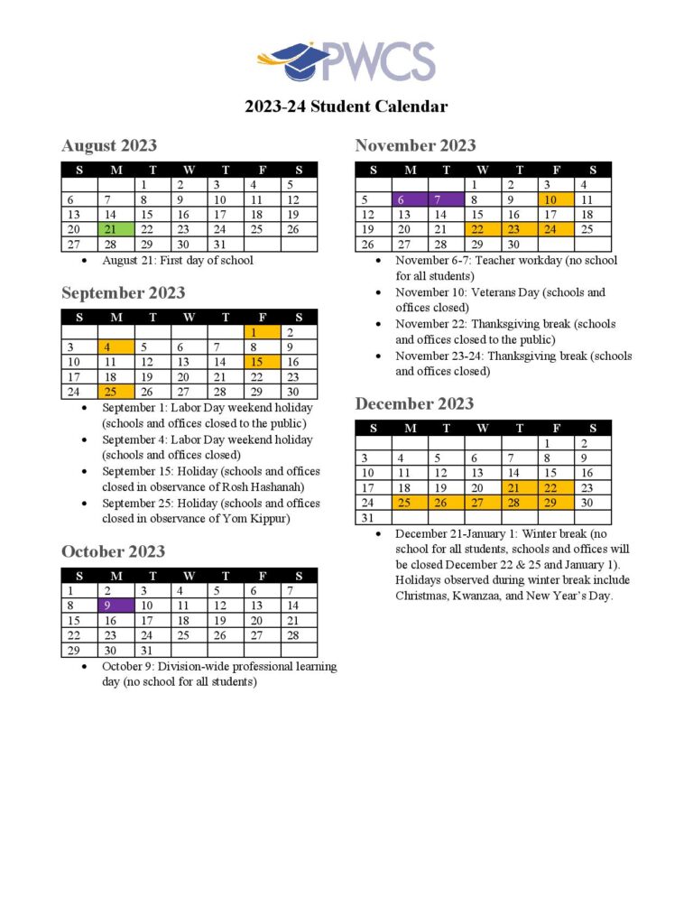 Prince William County Schools Calendar 2023 2024 Holidays 