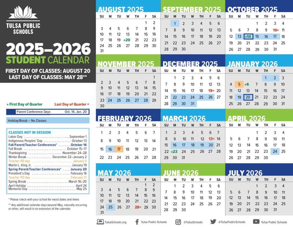 Tulsa Public Schools Calendar 2025-2026