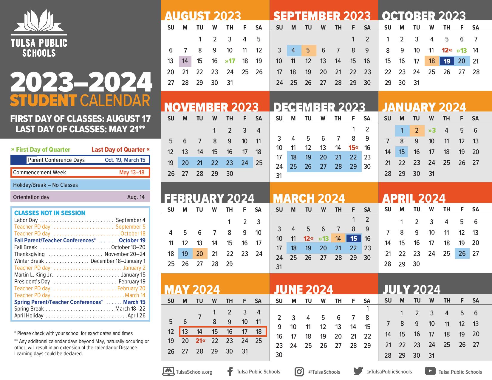 Tulsa Public Schools Calendar 2024 Holiday Breaks
