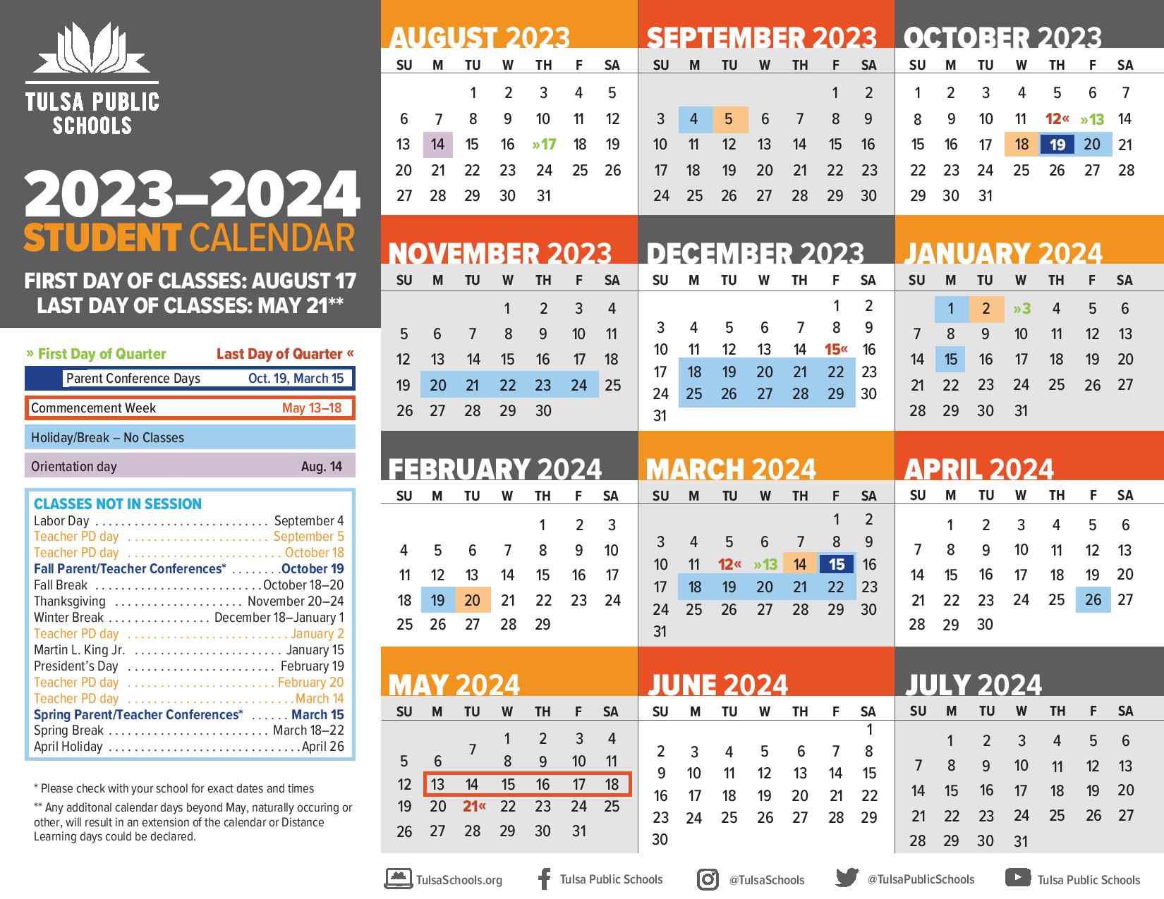 Tulsa Public Schools Calendar 2024 Holiday Breaks New School Calendar