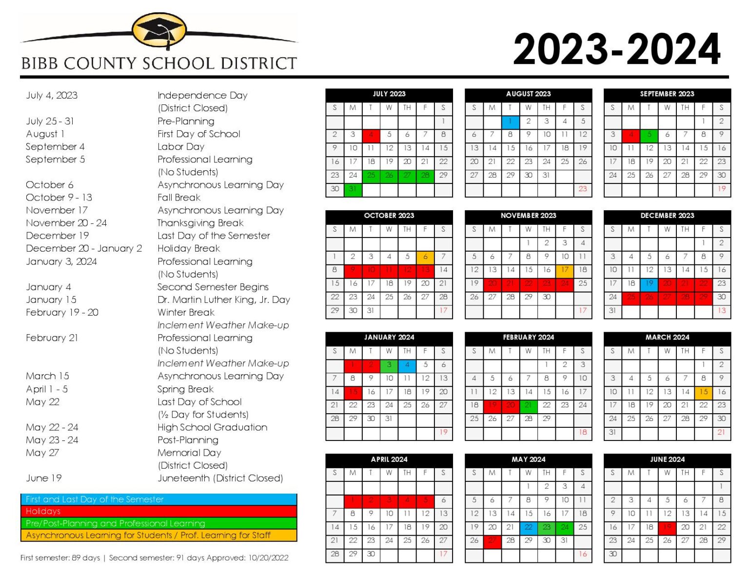 Bibb County School District Calendar 2023 2024 Holiday Breaks 