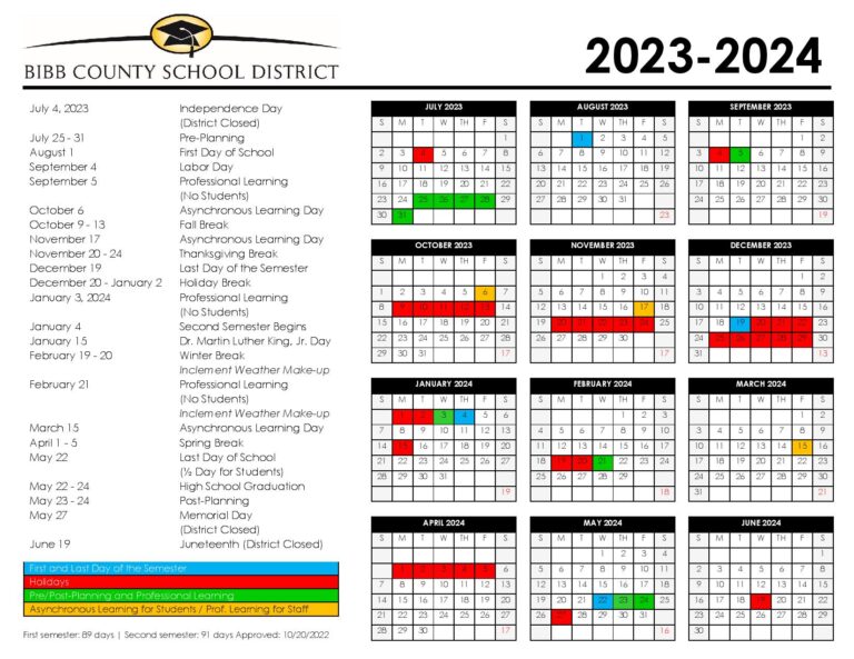 Bibb County School District Calendar 2023 2024 Holiday Breaks 