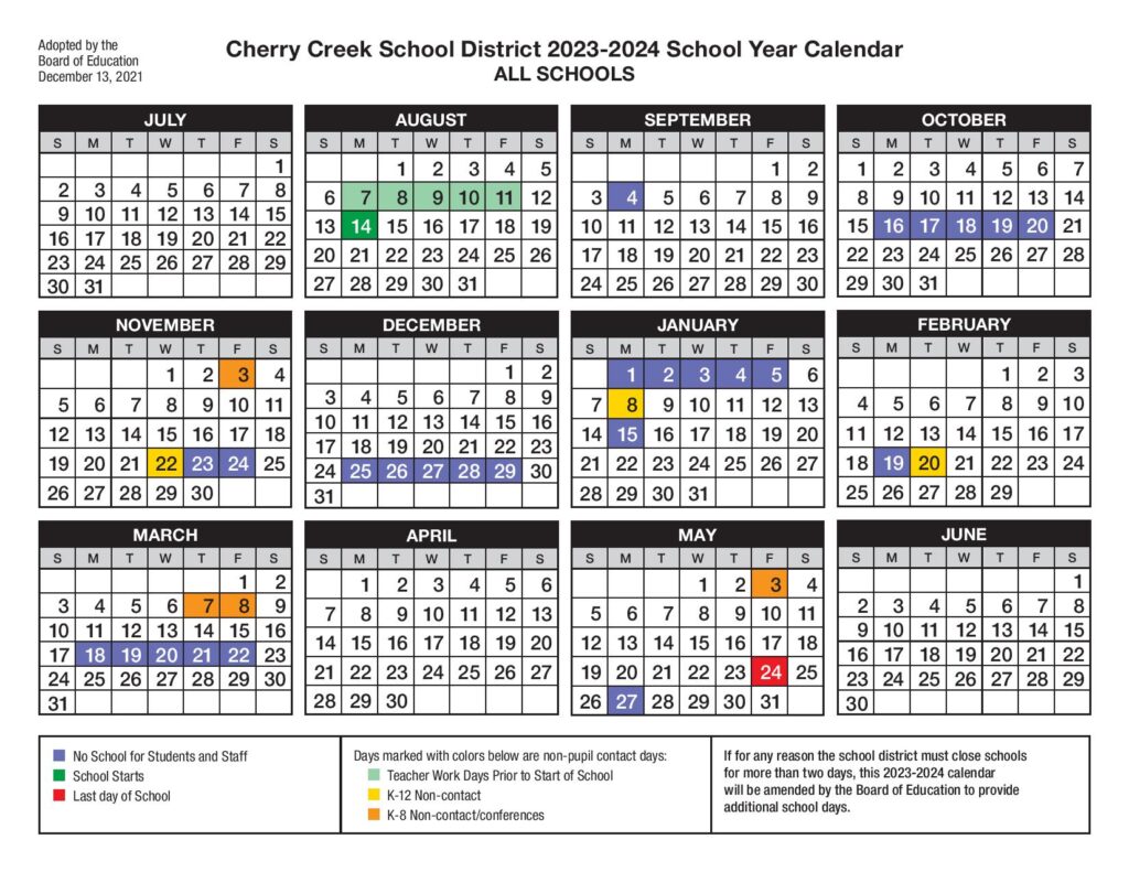 Cherry Creek School District Calendar