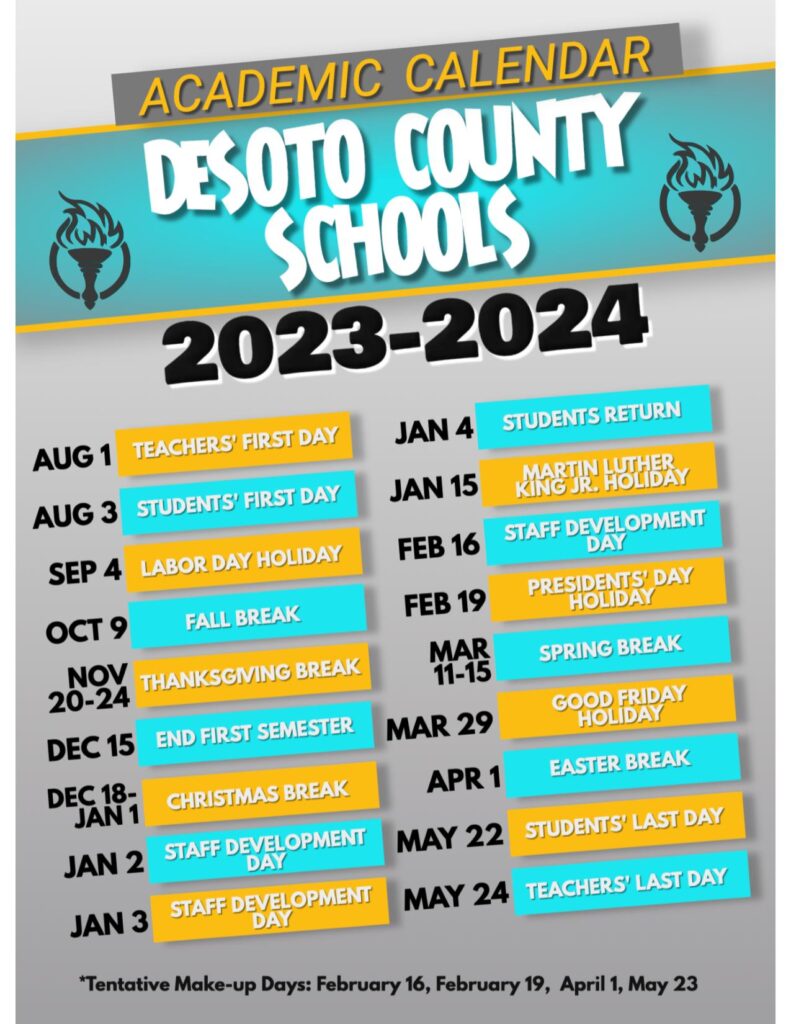 DeSoto County Schools Calendar 2024 2025 (Holiday Breaks)